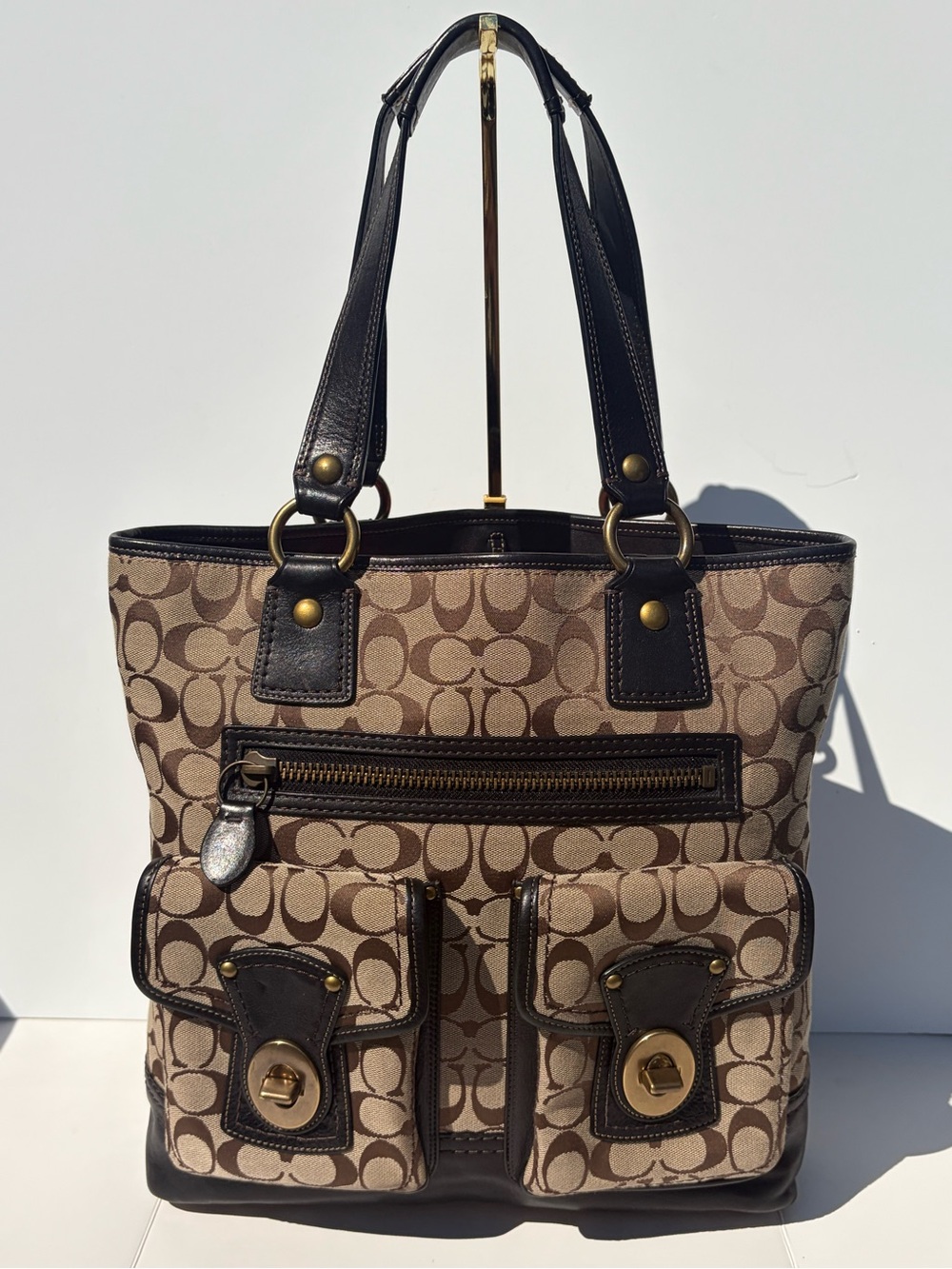 Vintage COACH Gigi Tote Bag Signature Canvas Leather Legacy Pocket (11144)